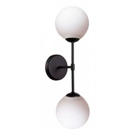 Aplique 2 Luces Negro Mate  Elyn C/ Globo 15cm Opal Satinado