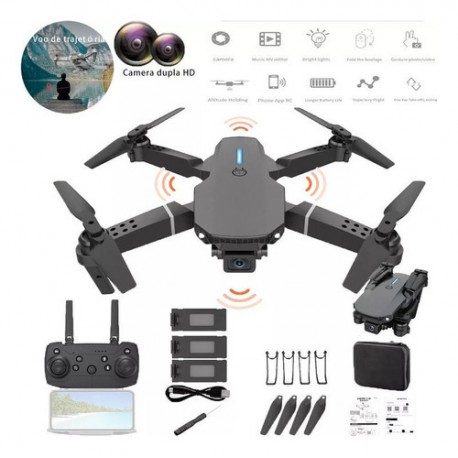 Dron Profesional E88 Pro De 2,4 Ghz Con Cámara Hd, 3 Batería Color Black-3 Battery + 2 Camera