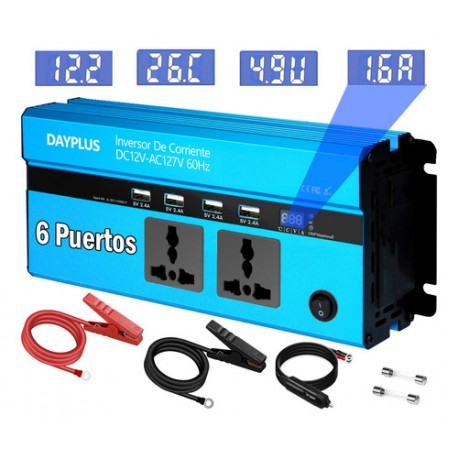 Inversor De Corriente Dayplus Coche Máxima 2000w Dc12v Ac127v 4usb