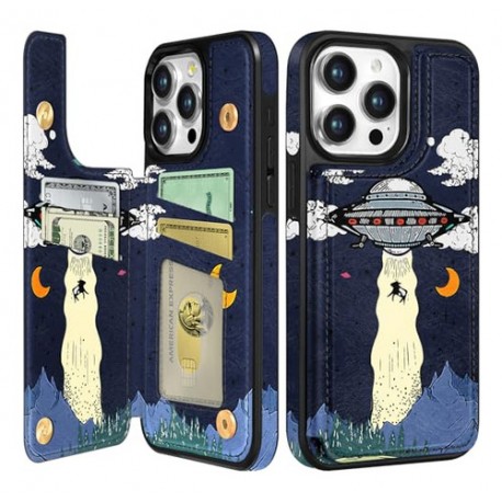 Funda Tipo Cartera Para iPhone 15 Pro Max 14-negro Ufo Alien