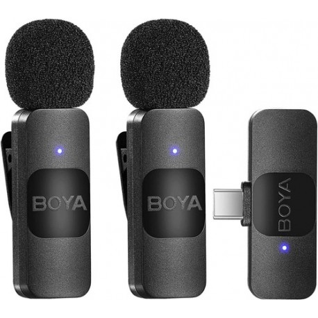 2 Micrófonos Inalámbrico Solapa Lavalier Boya By-v20 Tipo C Color Negro